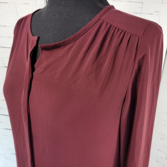 LOFT Burgundy Blue Long Sleeve Shift Dress    Size XS - Picture 2 of 13